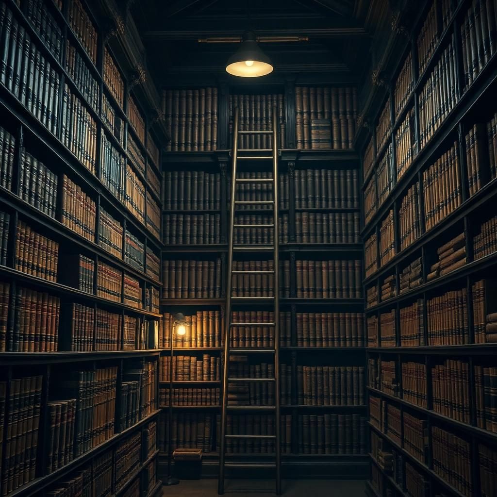 Old-world law library with ladder