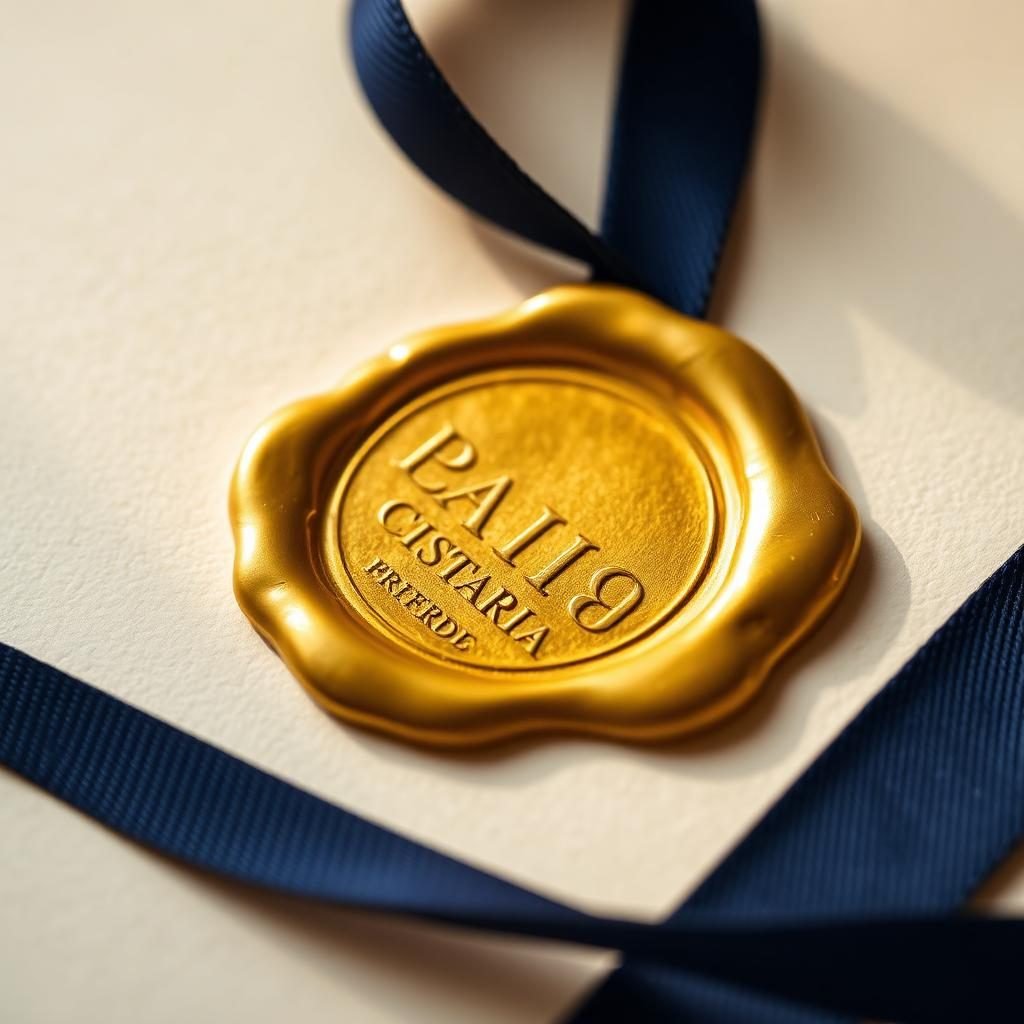 Gold wax seal on cream document