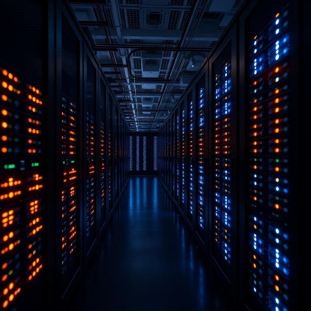 Modern data center with LED indicators
