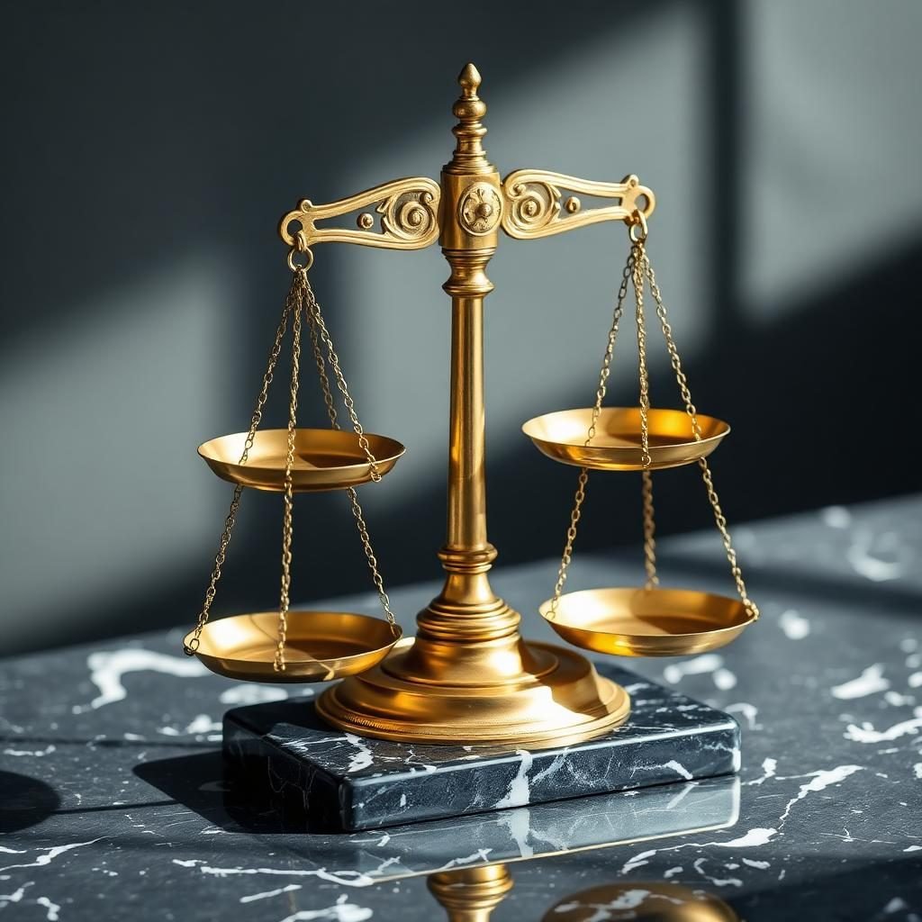 Brass balance scale on marble