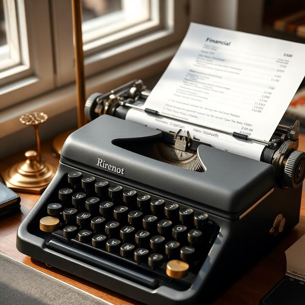 Vintage typewriter with financial report