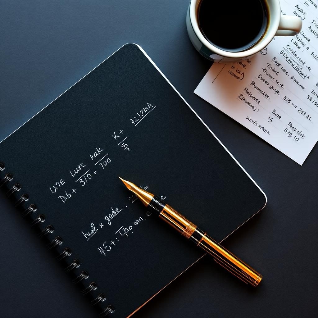 Notebook with handwritten calculations