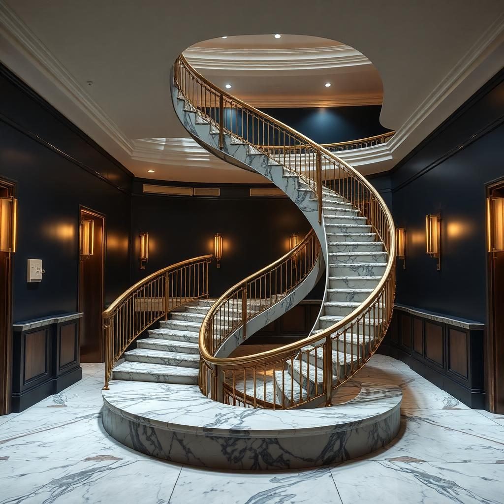 Institutional spiral marble staircase