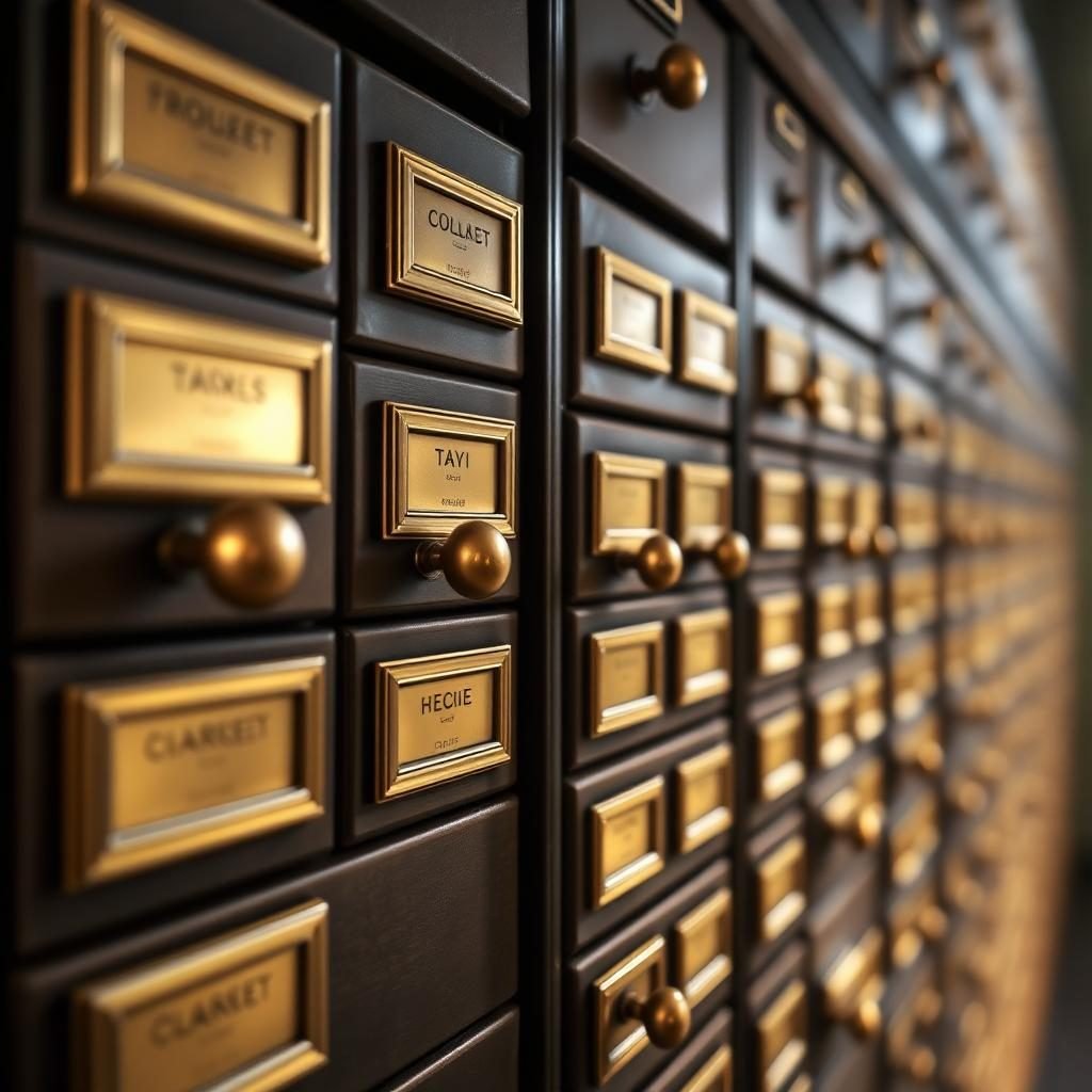 Antique brass file drawers archive