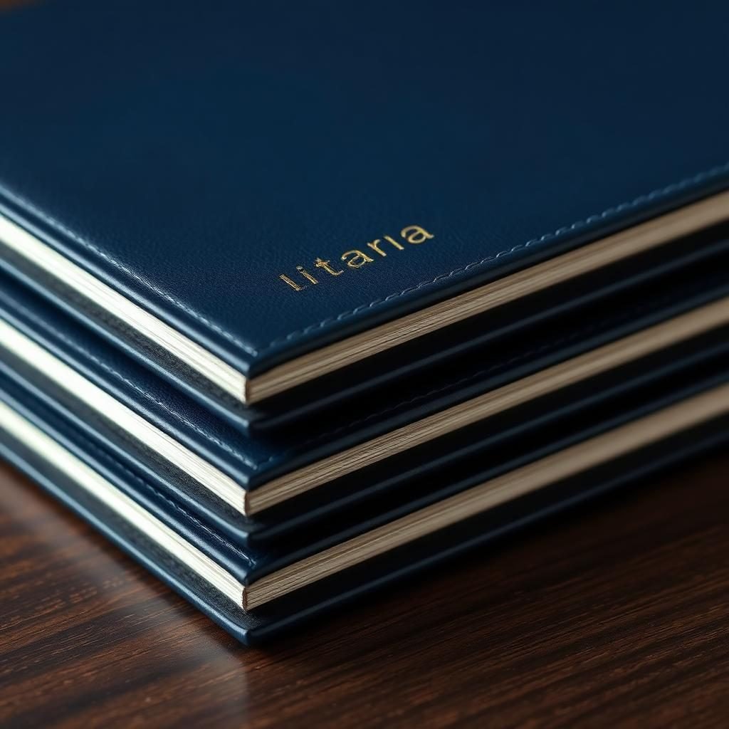 Navy leather portfolios stacked