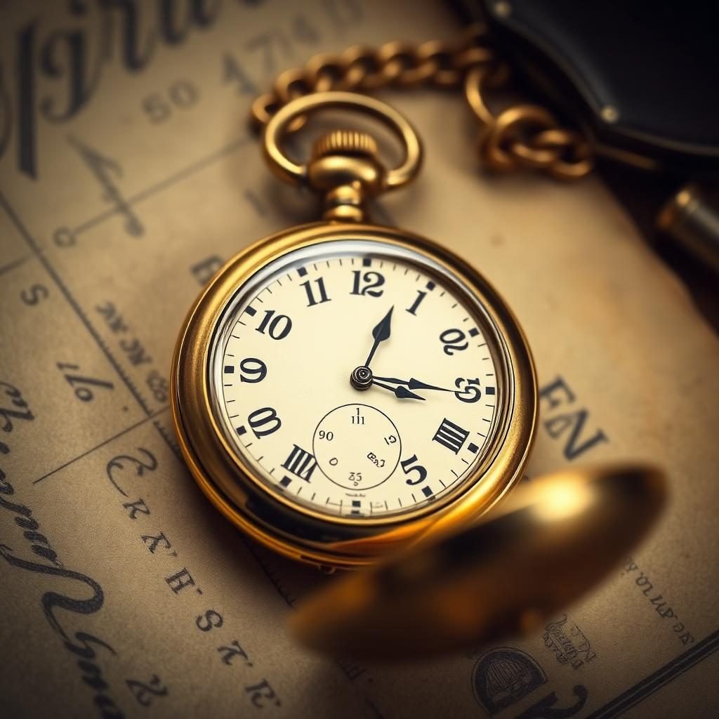 Brass pocket watch on financial document