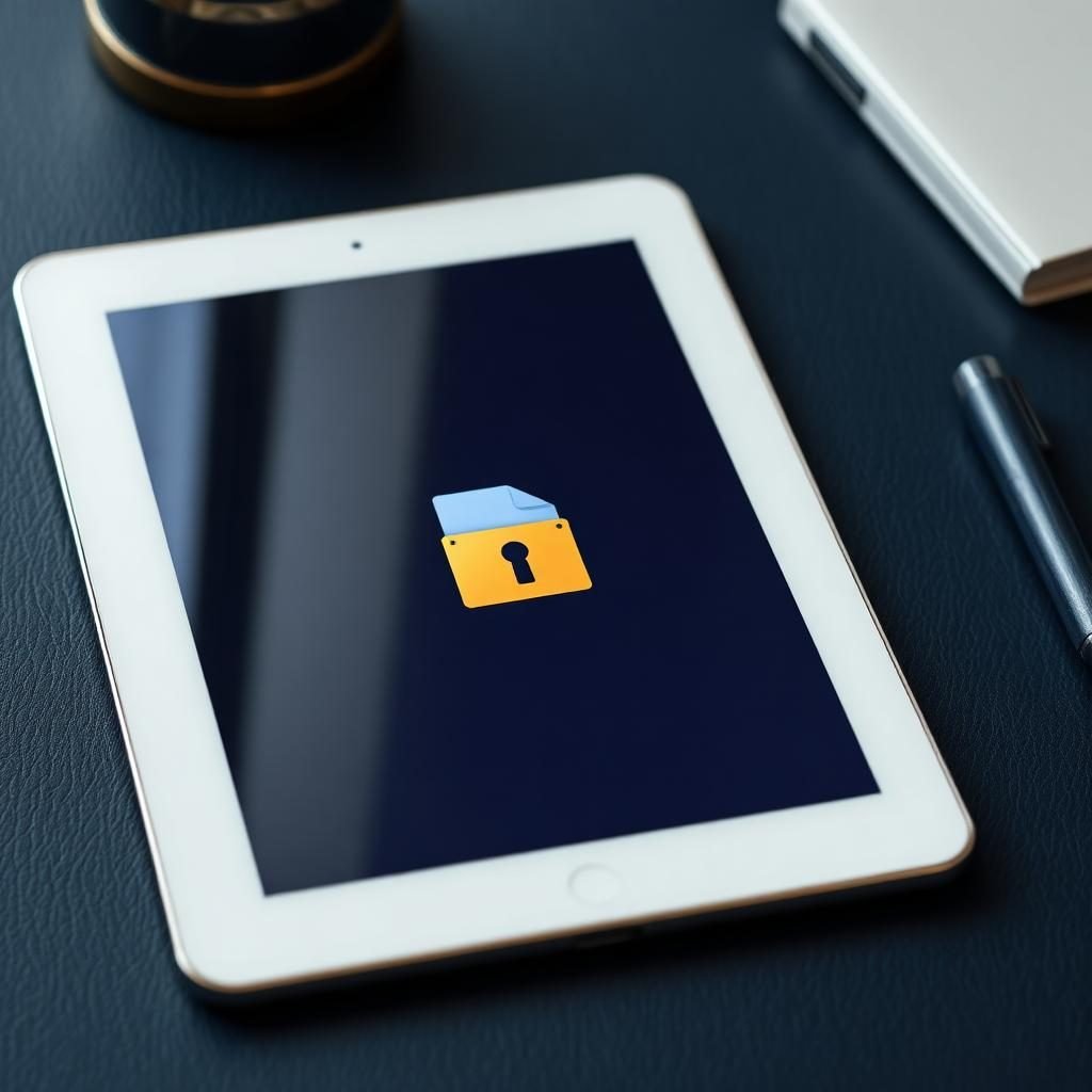 Tablet showing encrypted document