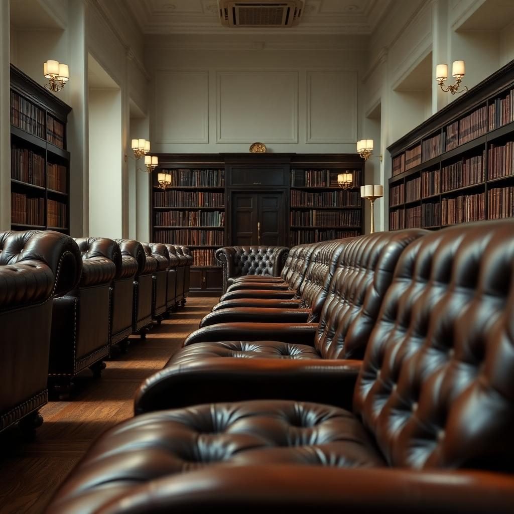 Leather Chesterfield chairs in library